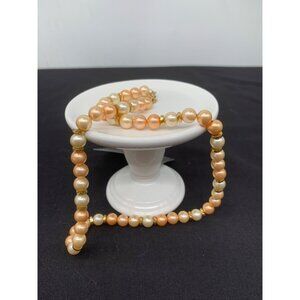Napier 18" Faux Pearl Necklace 8mm Peach Cream with Gold Tone Metals